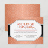 NUR Gray & Orange Damask Wedding Empfang Einladung (Vorne/Hinten)