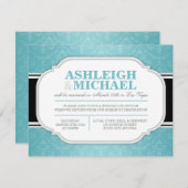 NUR Gray & Turquoise Damask Wedding Empfang Einladung (Vorne/Hinten)