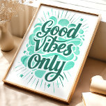 Nur gute Bilder: Aquamarine Typografie Kunstdruckk Poster<br><div class="desc">Mit diesem lebendigen "Good Vibes Only"-Kunstdruck strahlt er Positivität aus. Mit fett gedruckter, handgeschriebener Typografie in beruhigenden aquamarinen Farbtönen, mit spielerischen Pinselstrichen und Sternexplosionen, ist dieses Stück eine fröhliche Erinnerung, Optimismus zu begrüßen und gute Energie zu gewinnen. Ideal, um Ihrem Wohnzimmer, Schlafzimmer oder Büroraum einen farbigen Pop und eine fröhliche...</div>