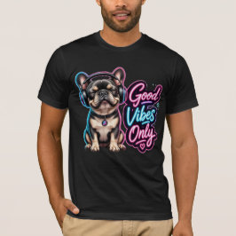 Nur gute Vibes Französische Bulldogge Neon-Typogra T-Shirt