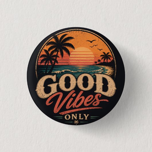 Nur gute Vibes Retro-Sonnenuntergangs-Design Button (Vorderseite)