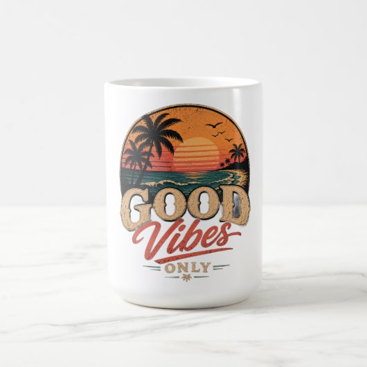 Nur gute Vibes Retro-Sonnenuntergangs-Design Kaffeetasse (Mittel)