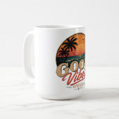 Nur gute Vibes Retro-Sonnenuntergangs-Design Kaffeetasse (Vorderseite Links)