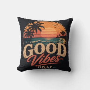 Nur gute Vibes Retro-Sonnenuntergangs-Design Kissen