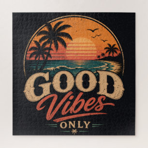 Nur gute Vibes Retro-Sonnenuntergangs-Design Puzzle