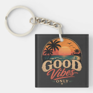 Nur gute Vibes Retro-Sonnenuntergangs-Design Schlüsselanhänger