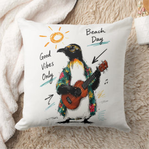 Nur gute Vibes Strand Pinguin spielt Ukulele Kissen