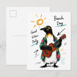 Nur gute Vibes Strand Pinguin spielt Ukulele Postkarte