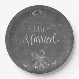 Nur heiraten Chalkboard Hochzeitsringe und Glocken Pappteller