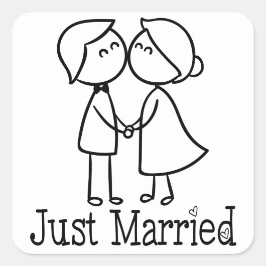 Nur Hochzeit von Braut und Cartoon Quadratischer Aufkleber (Vorderseite)