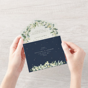Nur Hochzeitsempfang bei Navy Snowberry+Eucalyptus All In One Einladung