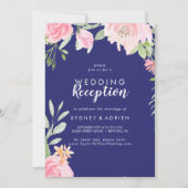 Nur Hochzeitsempfang der Spring Peony Navy Einladung (Vorderseite)