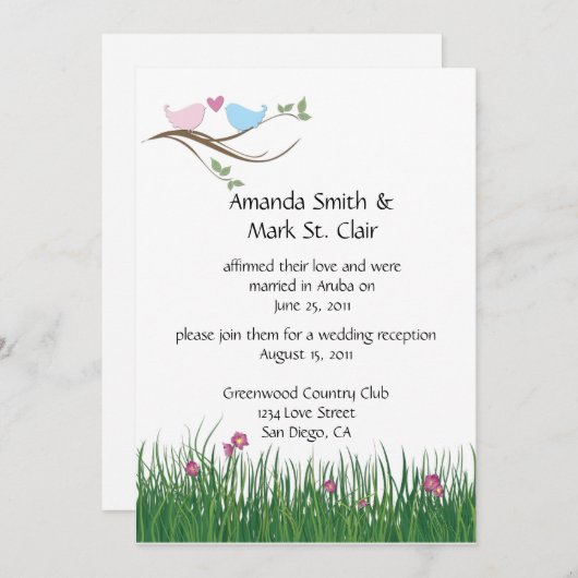 Nur Hochzeitsempfang in Rosa und Blau Einladung (Vorne/Hinten)