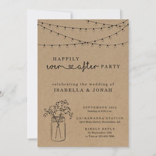 Nur Hochzeitsempfang | Rustic Mason Jar Einladung (Vorderseite)