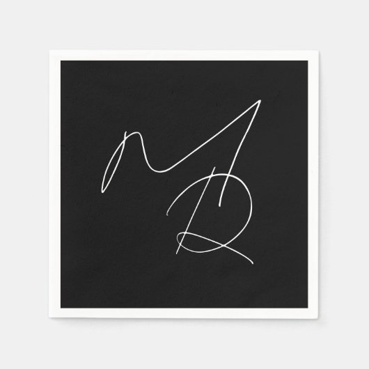 Nur Initialen... Simple Thin Monogram B&W Serviette (Vorderseite)