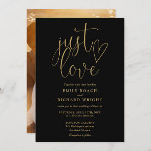 Nur Liebe Black and Gold Script Foto Hochzeit Einladung