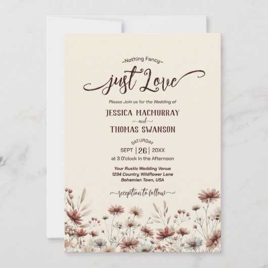 Nur Liebe! Boho Wildblumen Foto QR Code Hochzeit Einladung (Vorderseite)