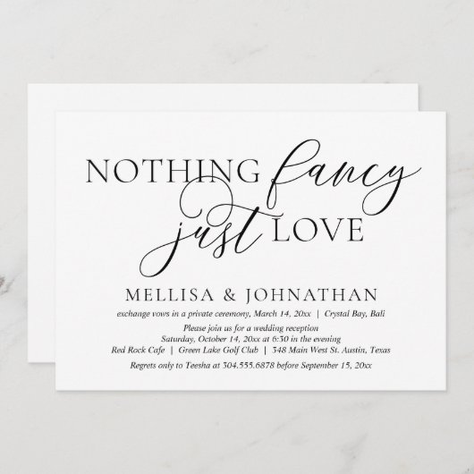 Nur Liebe, einfaches Hochzeitsfeier-Party Einladung (Vorne/Hinten)