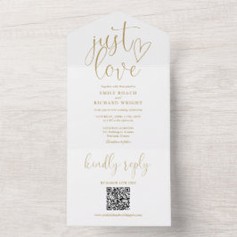 Nur Liebe Moderne QR Code Chic Gold Hochzeit All In One Einladung