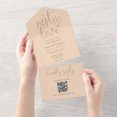 Nur Liebe Moderne QR Code Soft Peach Hochzeit All In One Einladung (Abreißen)