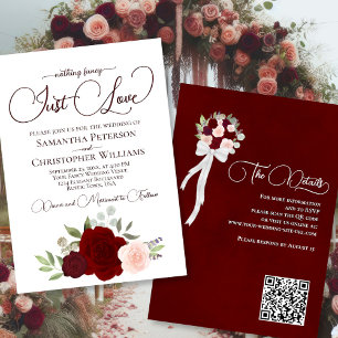 Nur Liebe Red & Pink Roses Boho QR Code Hochzeit Einladung