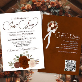 Nur Liebe Rust Orange Boho Floral QR Code Hochzeit Einladung