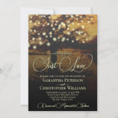 Nur Liebe rustikale Bäume & Lichter QR-Code Hochze Einladung (Vorderseite)