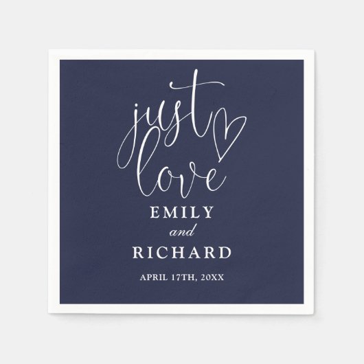 Nur Liebe Script Elegant Navy Blue Wedding Serviette (Vorderseite)