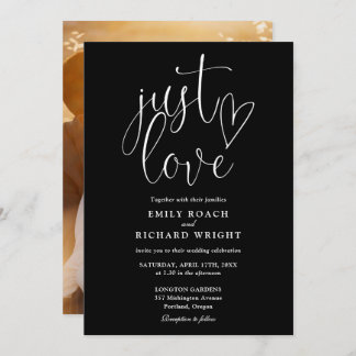 Nur Liebe Script Foto Schwarz und Weiß Hochzeit Einladung