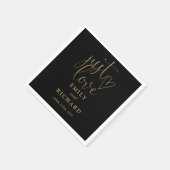 Nur Liebe Skript Elegante Schwarz und Gold Hochzei Serviette (Ecke)