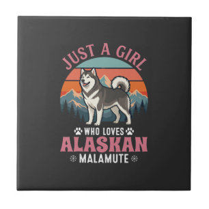 Nur Mädchen Alaskan Malamute Hund Retro Sonnenunte Fliese