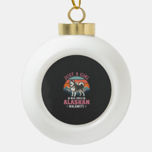 Nur Mädchen Alaskan Malamute Hund Retro Sonnenunte Keramik Kugel-Ornament