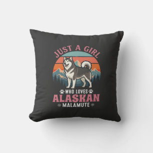 Nur Mädchen Alaskan Malamute Hund Retro Sonnenunte Kissen