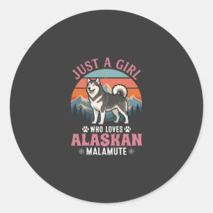 Nur Mädchen Alaskan Malamute Hund Retro Sonnenunte Runder Aufkleber