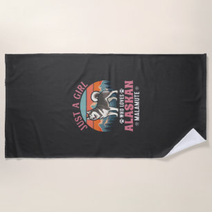 Nur Mädchen Alaskan Malamute Hund Retro Sonnenunte Strandtuch
