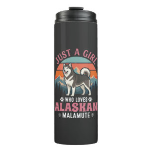 Nur Mädchen Alaskan Malamute Hund Retro Sonnenunte Thermosbecher