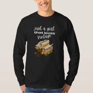 Nur Mädchen, das Vintage-Bücher mit Retro-Buch lie T-Shirt