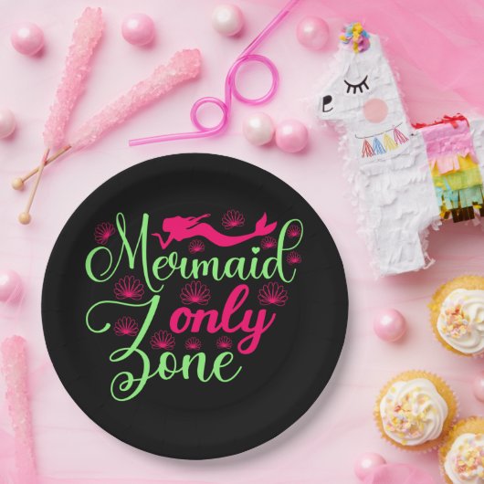 Nur Meerjungfrau-Zone in Hot Pink und Neon Green Pappteller (Party)