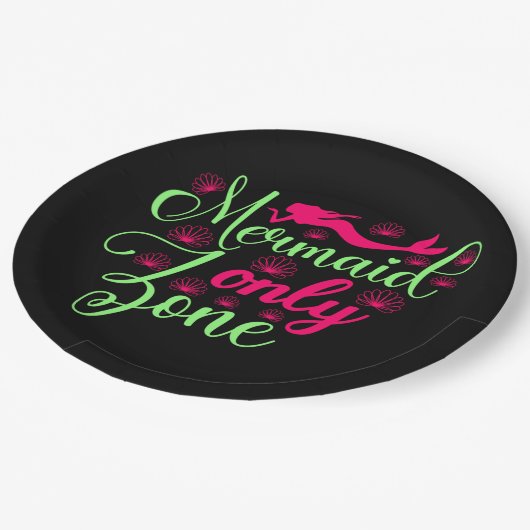 Nur Meerjungfrau-Zone in Hot Pink und Neon Green Pappteller (Schrägansicht)