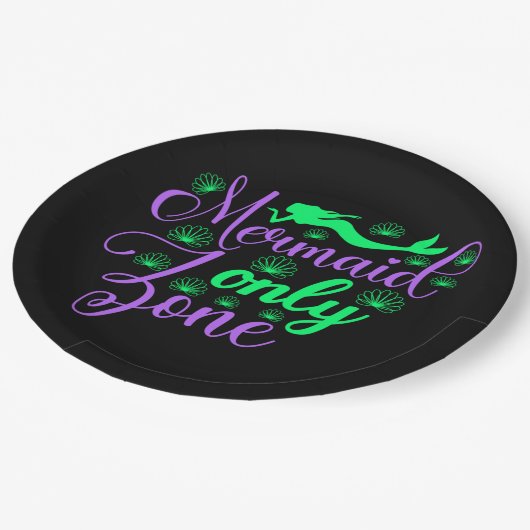 Nur Meerjungfrau Zone in Neon Green und Lila Pappteller (Schrägansicht)