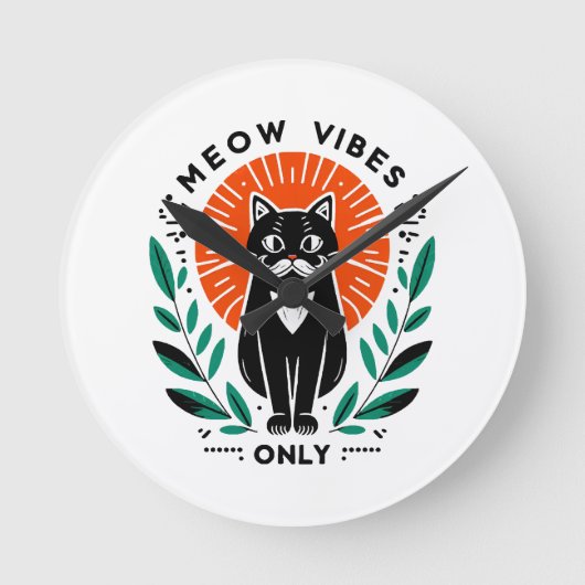 Nur Meow-Vibes Runde Wanduhr (Vorderseite)