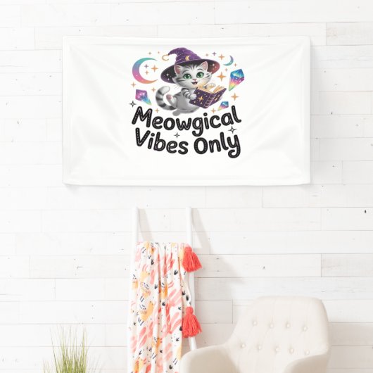 Nur Meowgical Vibes, Floating Kawaii Witch Cat Ov Banner (Insitu)