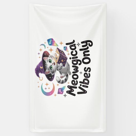 Nur Meowgical Vibes, Floating Kawaii Witch Cat Ov Banner (Vertikal)
