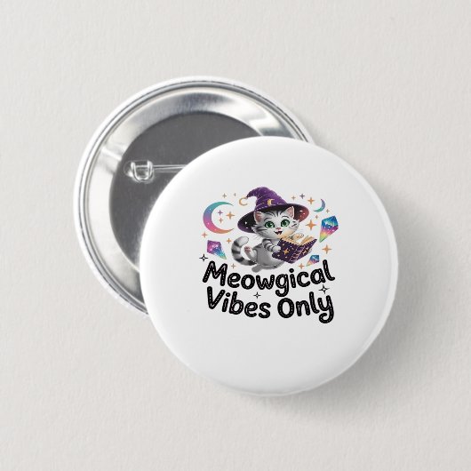 Nur Meowgical Vibes, Floating Kawaii Witch Cat Ov Button (Vorne & Hinten)