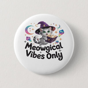 Nur Meowgical Vibes, Floating Kawaii Witch Cat Ov Button