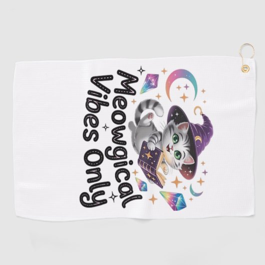 Nur Meowgical Vibes, Floating Kawaii Witch Cat Ov Golfhandtuch (Horizontal)