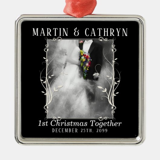 Nur Name verheiratet mit Jahr 1. Weihnachten Silbernes Ornament (Vorne)