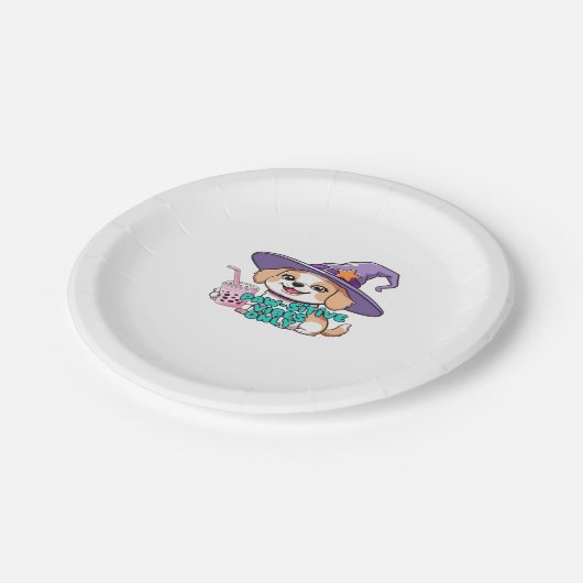 Nur � Niedlicher Hund mit Bubble Tee a Pappteller (Schrägansicht)