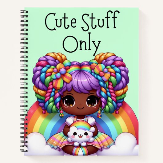 Nur niedliches Stuck - Green Kawaii Rainbow Notizblock (Vorderseite)