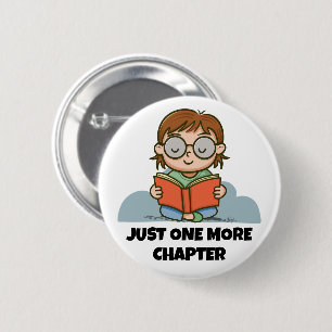 Nur noch ein Kapitel, lesender Bücherwurm Button